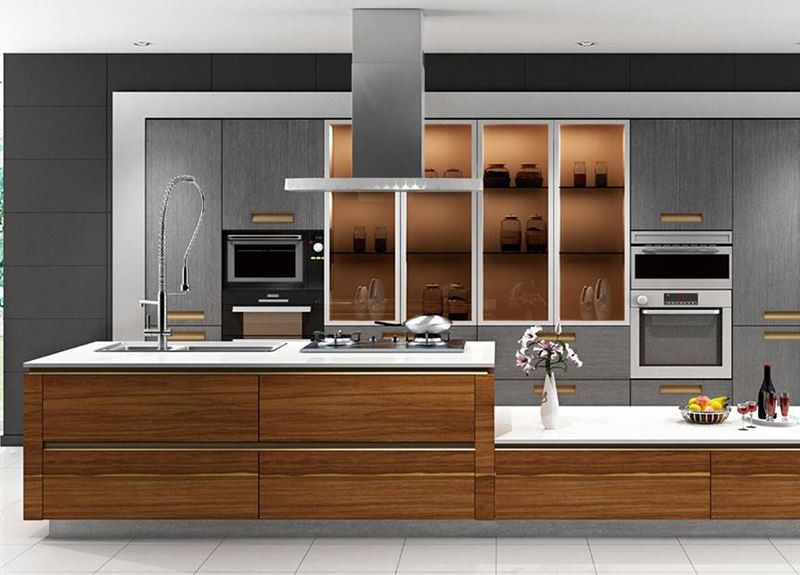 wood grain melamine modern kitchen cabinet